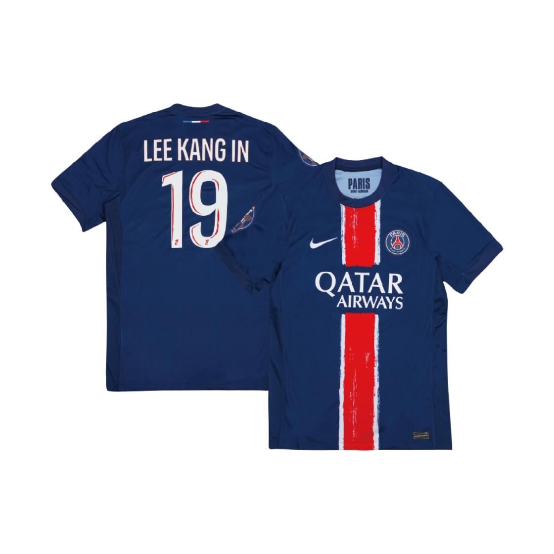 FN8795-411 Over The Pitch 20242025 PSG Home Stadium Shirt #19 LEE KANG IN + Ligue 1 Champion Patch
