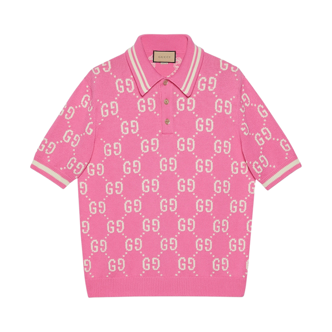 구찌 GG 코튼 인타르시아 폴로 핑크 아이보리(Gucci GG Cotton Intarsia Polo Pink Ivory)