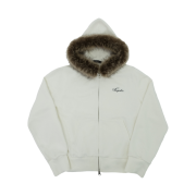 [KREAM 단독 / 프리오더] FENGSHUI Small Logo Fur Hood Zip-Up Jacket White Cream