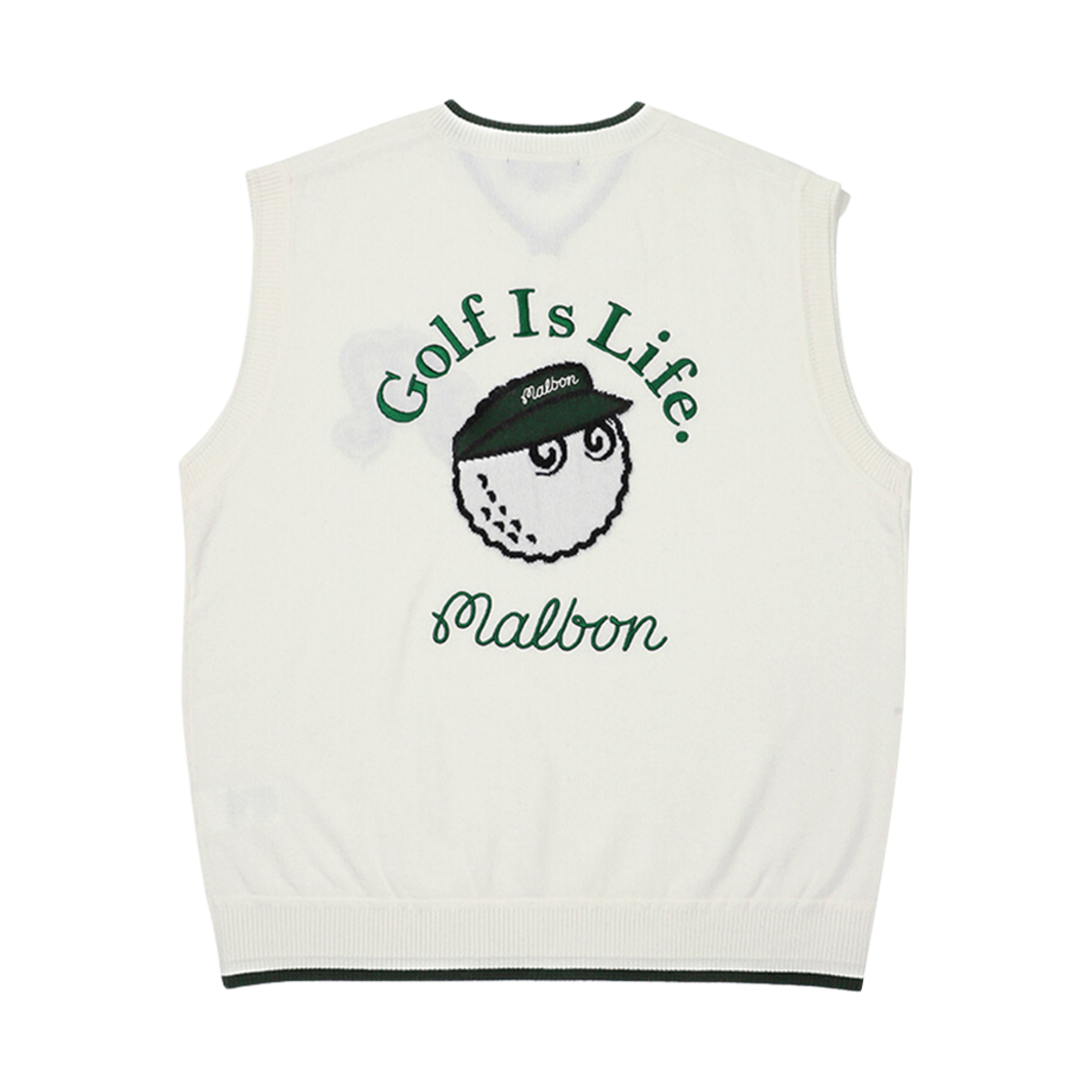 - Malbon Golf Logo Point Wool Vest White - #2