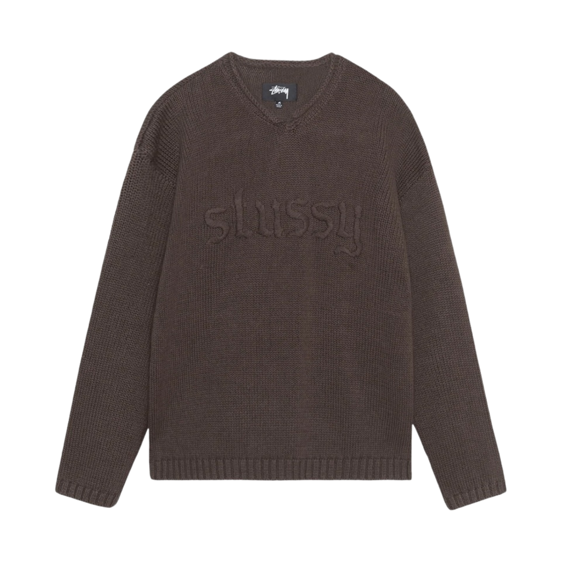 스투시 자수 브이넥 로고 스웨터 브라운