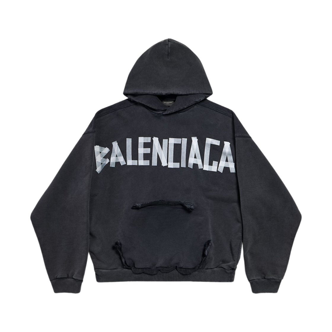 744441TRVK21041 Balenciaga Tape Type Ripped Pocket Hoodie Black Faded