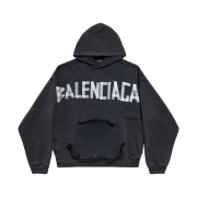 Balenciaga Tape Type Ripped Pocket Hoodie Black Faded
