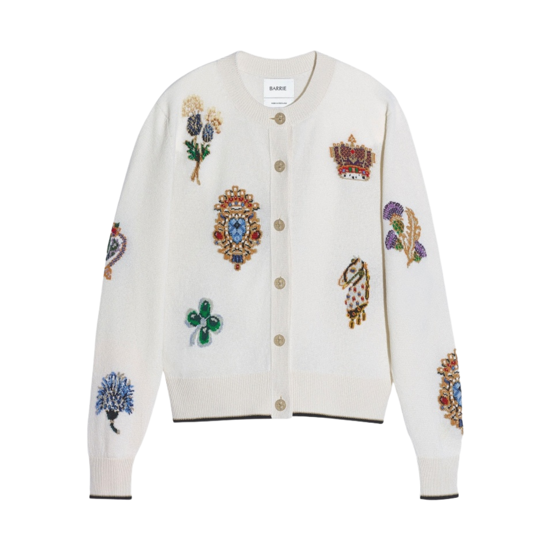 (W) 배리 스코티시 심볼 캐시미어 가디건 화이트((W) Barrie Cashmere Cardigan with Scottish Symbols White)