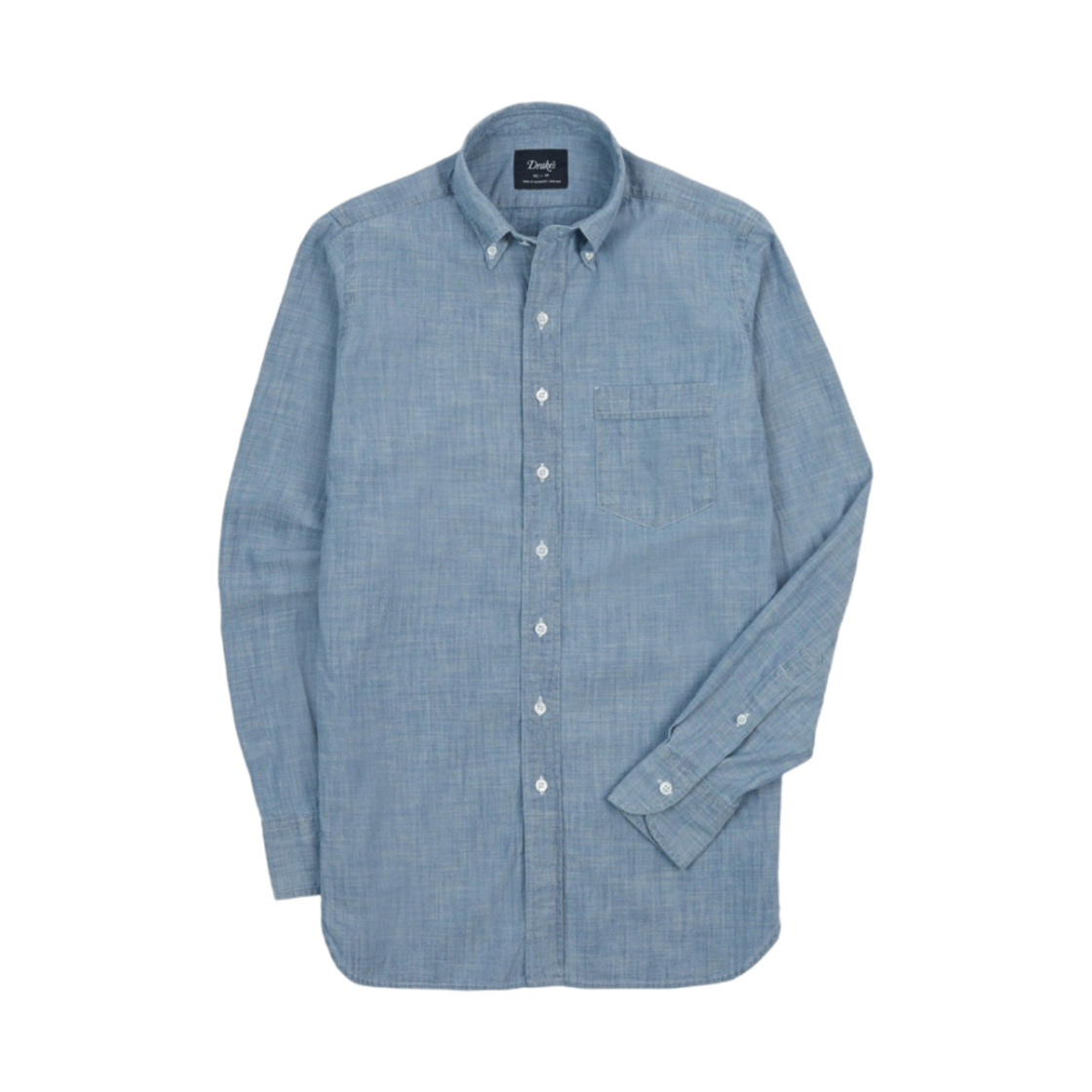 DR2A4A-24738-01-200-15 Drake's Cotton Chambray Button Down Shirt Light Blue