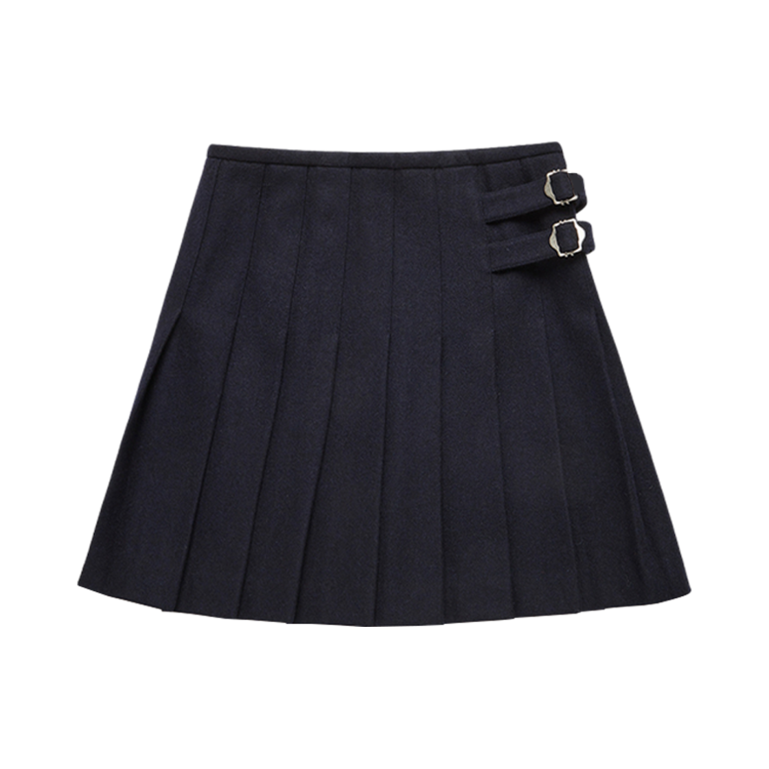 (W) 던스트 버클 플리츠 미니 스커트 솔리드 네이비((W) Dunst Buckle Pleats Mini Skirt Solid Navy) - 1