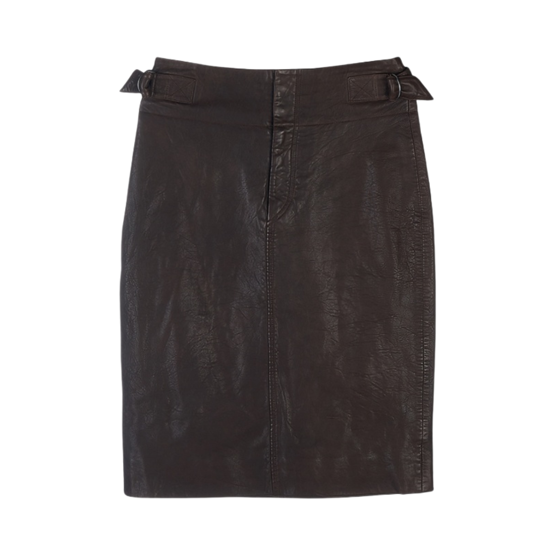 JU1437-22A003E-67DK (W) Isabel Marant Bertille Leather Midi Skirt Dark Khaki - 22FW