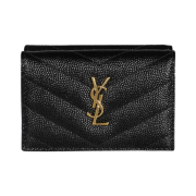 Saint Laurent Cassandre Matelasse Origami Tiny Wallet in Grain de Poudre Embossed Leather Black