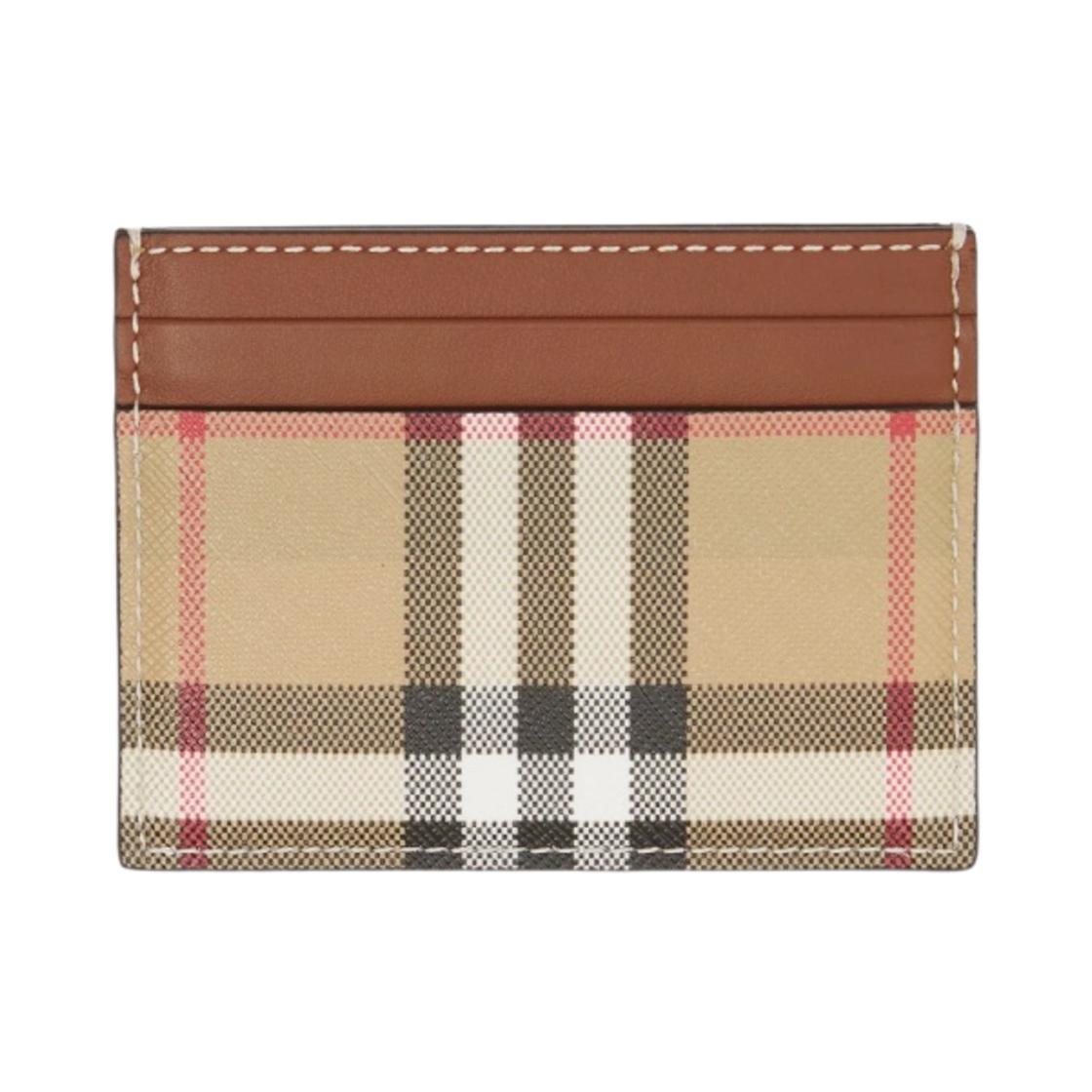 8065484 Burberry Vintage Check and Leather Card Case Tan