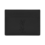 Saint Laurent Cassandre Card Case in Grain De Poudre Embossed Leather Black