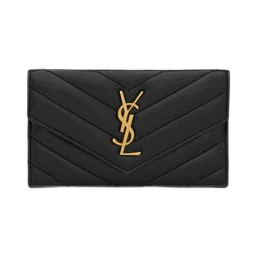 Saint Laurent Cassandre Matelasse Fragments Flap Card Case in Lambskin Black