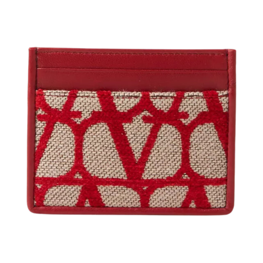 P0Z41CNNJ4A Valentino Toile Iconographe Leather Card Case Beige Red