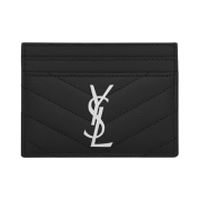 Saint Laurent Cassandre Matelasse Card Case in Grain De Poudre Embossed Leather Black