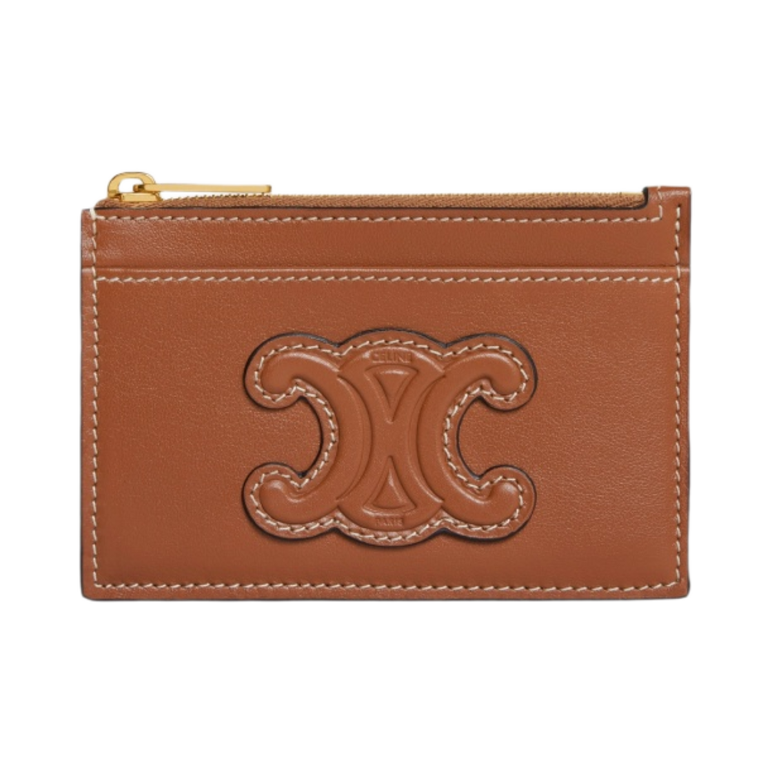10K583EMJ-04LU Celine Zipped Card Holder in Smooth Lambskin Tan