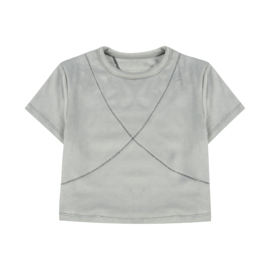 (W) 마뗑킴 벨루어 스티치 크롭탑 그레이((W) Matin Kim Velour Stitch Crop Top Grey) - 1