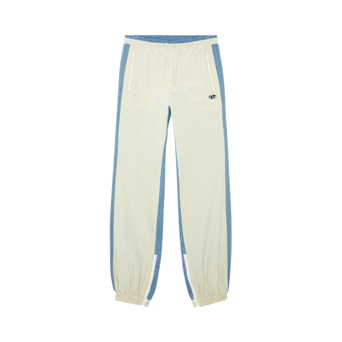 A104360WFAM-1AB Diesel P-Bright Track Pant in Wrinkled Nylon and Denim Blue White