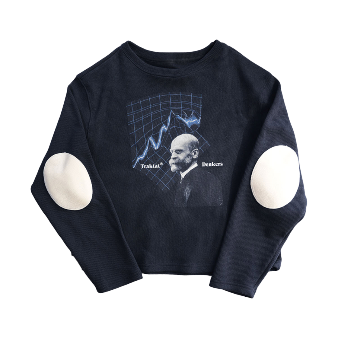 트락타트 에밀 뒤르케임 엘보우 패치 보트넥 롱슬리브 니트 네이비(Traktat Émile Durkheim Elbow Patch Boat Neck Long Sleeve Knit Navy)
