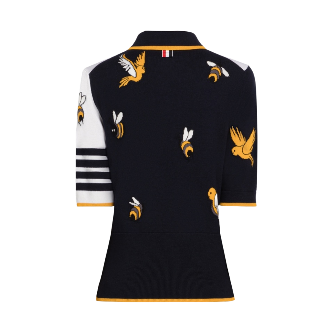 (W) 톰브라운 펀 믹스 코튼 멜리노 버드 & 비 사선 폴로 화이트((W) Thom Browne Fun-Mix Cotton Merino Birds & Bees 4-Bar Polo White) - 2