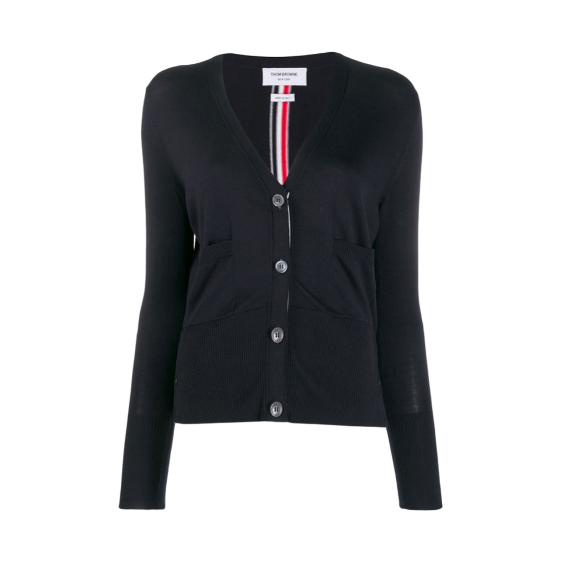 FKC301A-06162-415 (W) Thom Browne Silk Cotton Blend Relaxed V-Neck Cardigan Navy