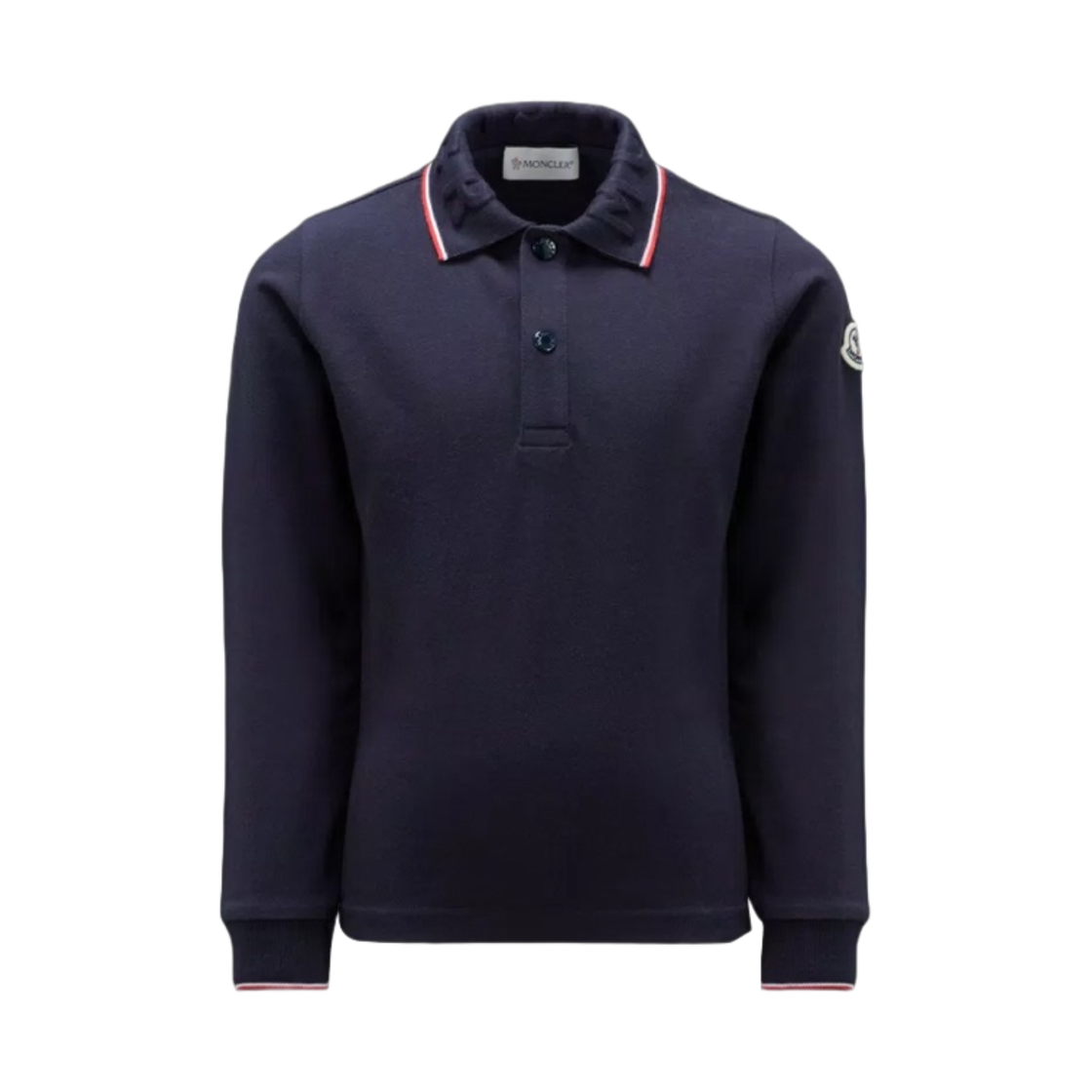 (키즈) 몽클레르 트라이컬러 롱슬리브 폴로 셔츠 네이비 블루 - 23FW
