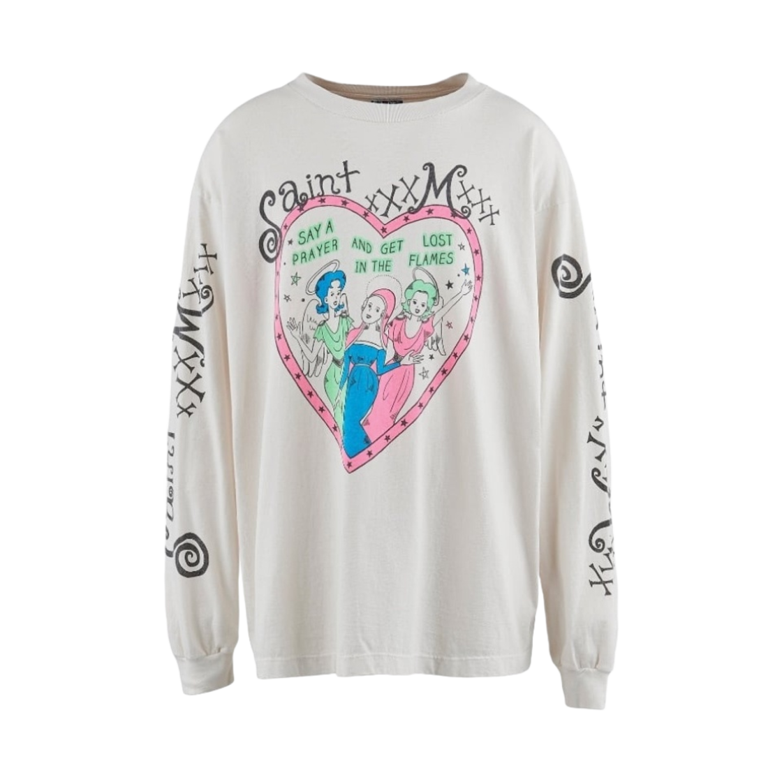 세인트 마이클 핑크 하트 롱슬리브 티셔츠 화이트 - 24SS(Saint Mxxxxxx Pink Heart LS T-shirt White - 24SS) - 1