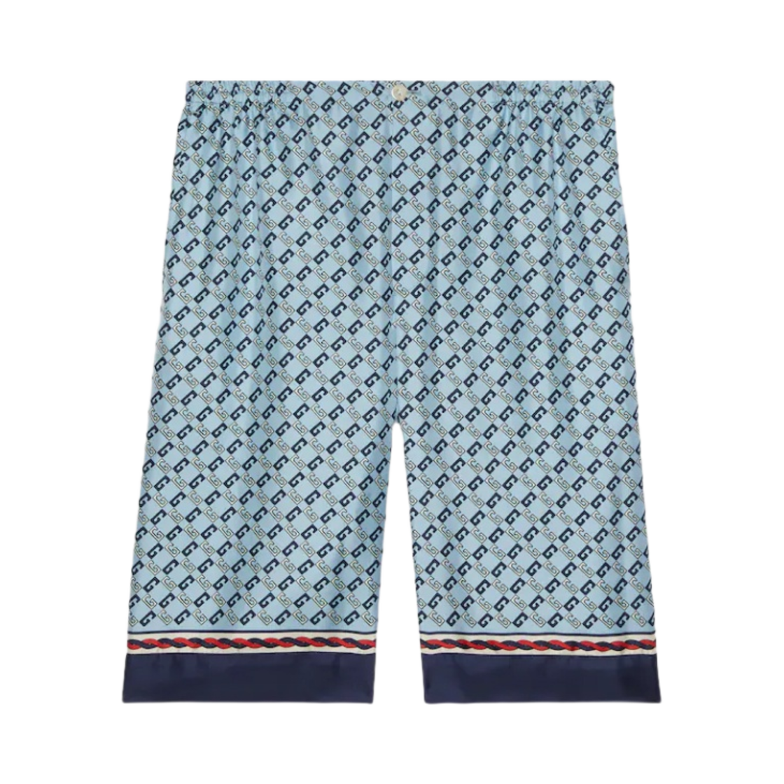 672698-ZAMZY-4589 Gucci Geometric Square G Print Silk Shorts Light Blue