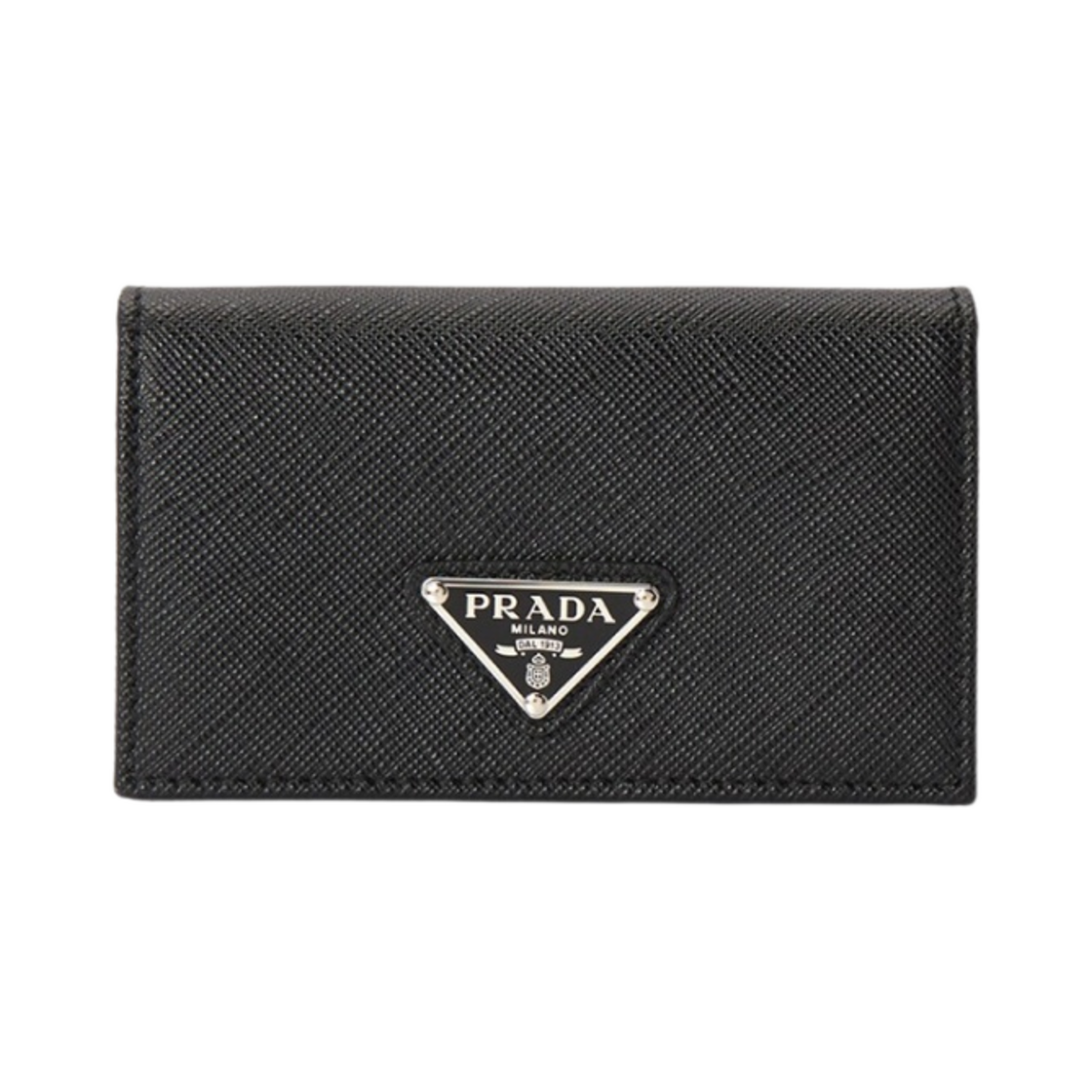 프라다 사피아노 레더 트라이앵글 로고 카드 홀더 블랙 실버(Prada Saffiano Leather Triangle Logo Card Holder Black Silver)