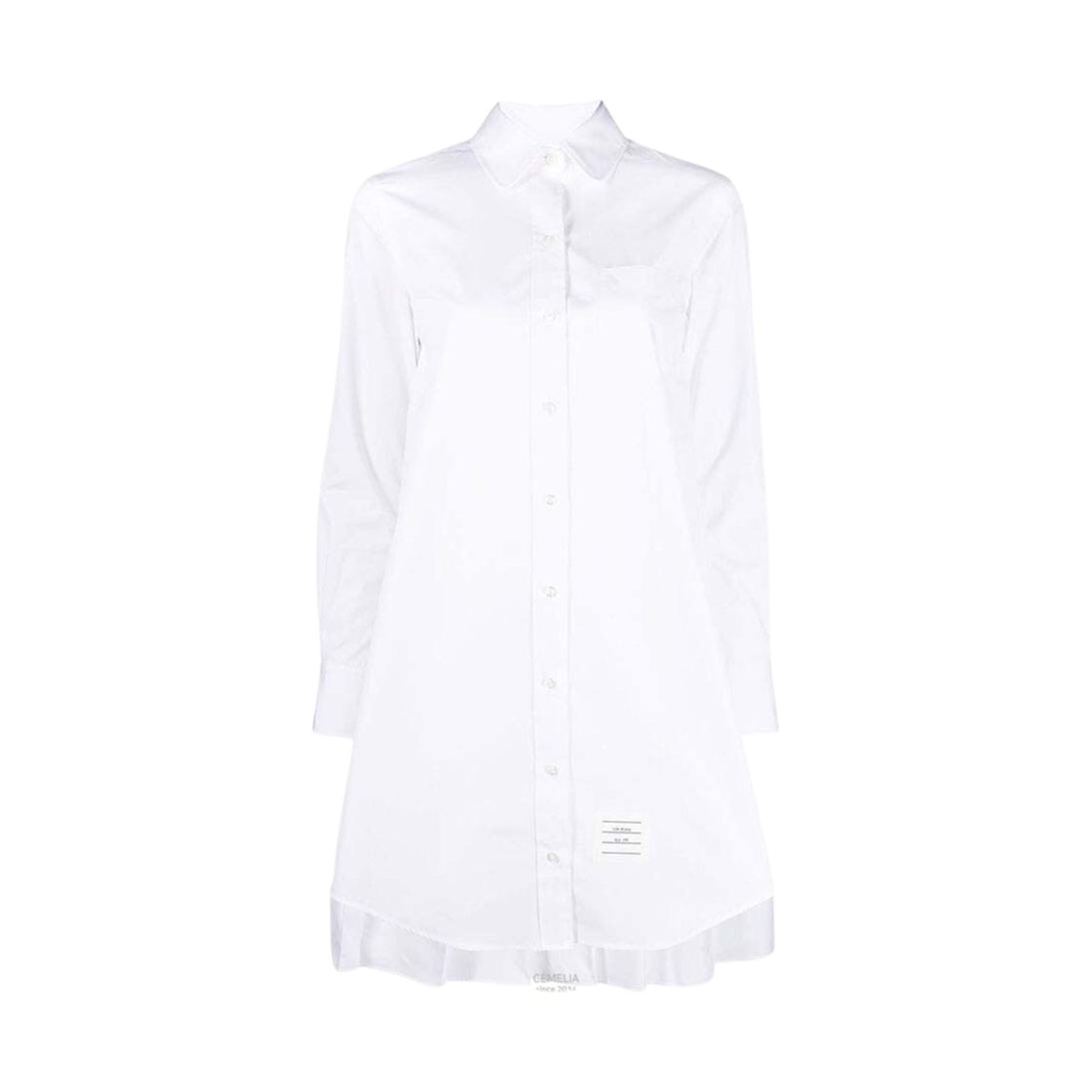 FDSD95A-03113-100 (W) Thom Browne Solid Poplin Pleated Back Mini Shirtdress White