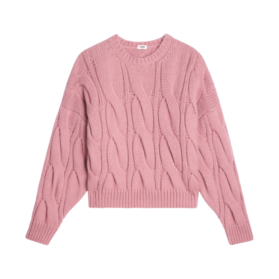 (W) 셀린느 케이블 니트 캐시미어 실크 크루넥 스웨터 핑크((W) Celine Crew Neck Sweater in Cable Knit Cashmere and Silk Pink) - 1