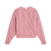 (W) Celine Crew Neck Sweater in Cable Knit Cashmere and Silk Pink
