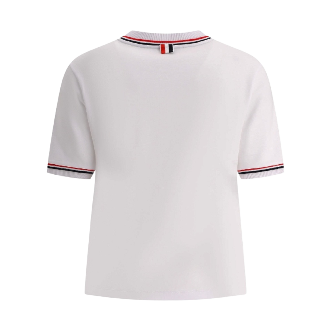 (W) 톰브라운 코튼 밀라노 스트라이프 숏슬리브 모크넥 티셔츠 화이트((W) Thom Browne Cotton Milano Stripe Short Sleeve Mock Neck T-Shirt White) - 2