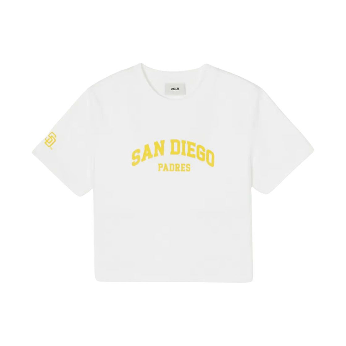 (W) MLB 서울 시리즈 바시티 슬림 크롭 숏슬리브 티셔츠 샌디에이고 파드리스 화이트((W) MLB Seoul Series Varsity Slim Crop Short Sleeve T-Shirt San Diego Padres White)