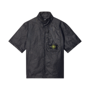 Stone Island 1200028 Organic Look Nylon Panama-TC Comfort Fit Short-Sleeve Shirt with Hidden Snaps Black - 25SS