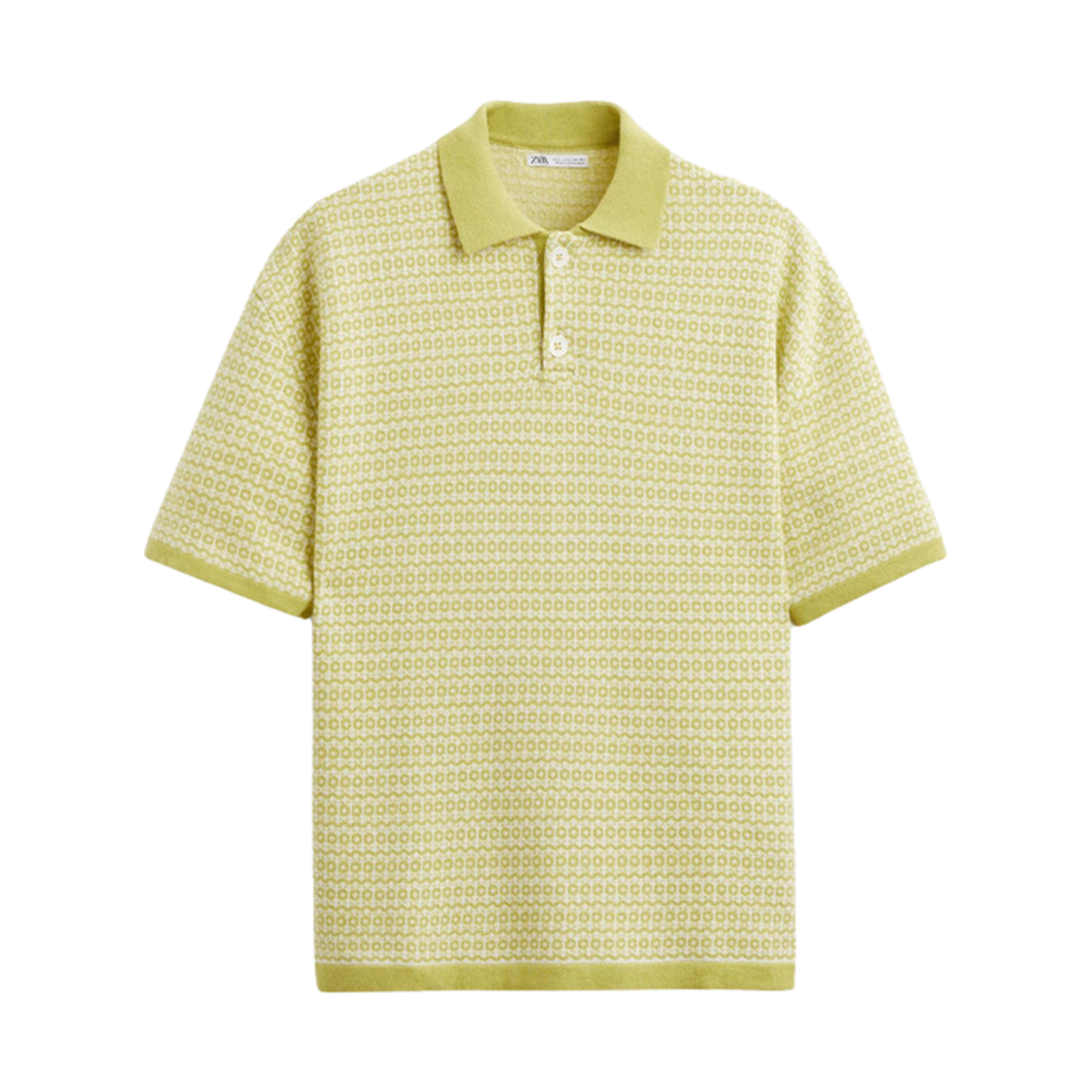 2580/303/520 Zara Geometric Jacquard Knit Polo Shirt Washed Green