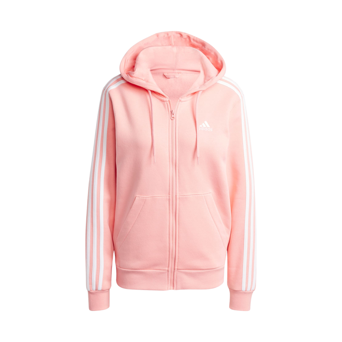 IY1729 (W) Adidas Essentials 3-Stripes Full-Zip Fleece Hoodie Semi Pink Spark - US Sizing