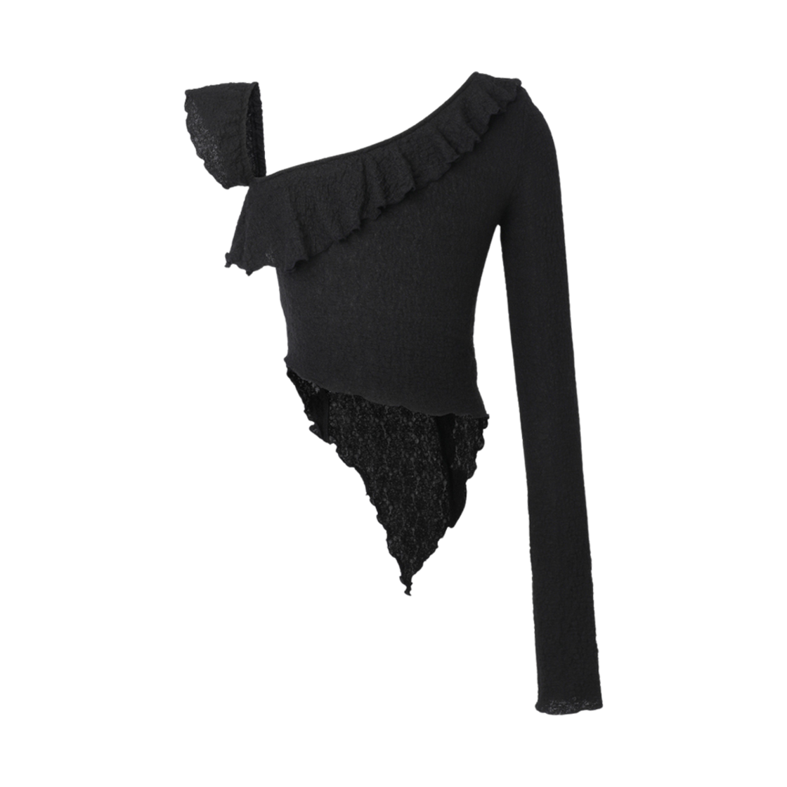 (W) 쓰리타임즈 스완 러플 탑 블랙((W) Threetimes Swan Ruffle Top Black) - 2