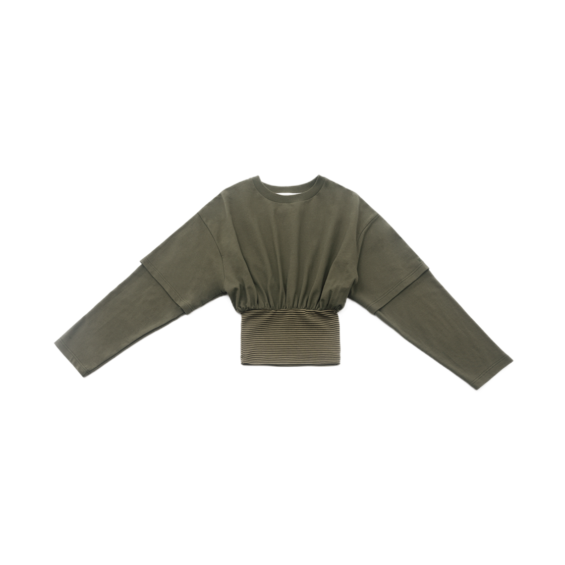 웻태그 더블 슬리브 밴딩 탑 카키(WET TAG Double Sleeve Banding Top Khaki) - 1