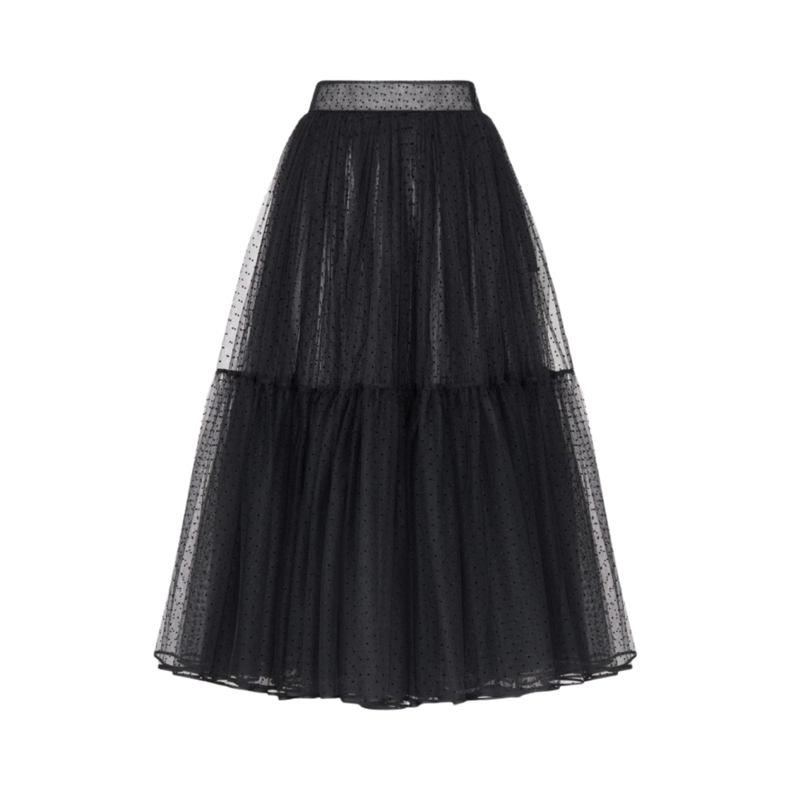 (W) 디올 플레어 미디 스커트 도티드 자수 튤 블랙((W) Dior Flared Mid-Length Skirt Dotted Embroidery Tulle Black) - 1