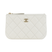 Chanel Classic Small Zipped Case Grained Shiny Calfskin & Gold White
