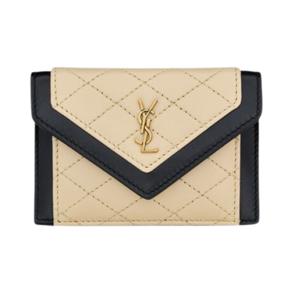 생로랑 퀼티드 램스킨 가비 플랩 카드 케이스 오프 화이트 블랙(Saint Laurent Gaby Flap Card Case in Quilted Lambskin Off White Black) - 1
