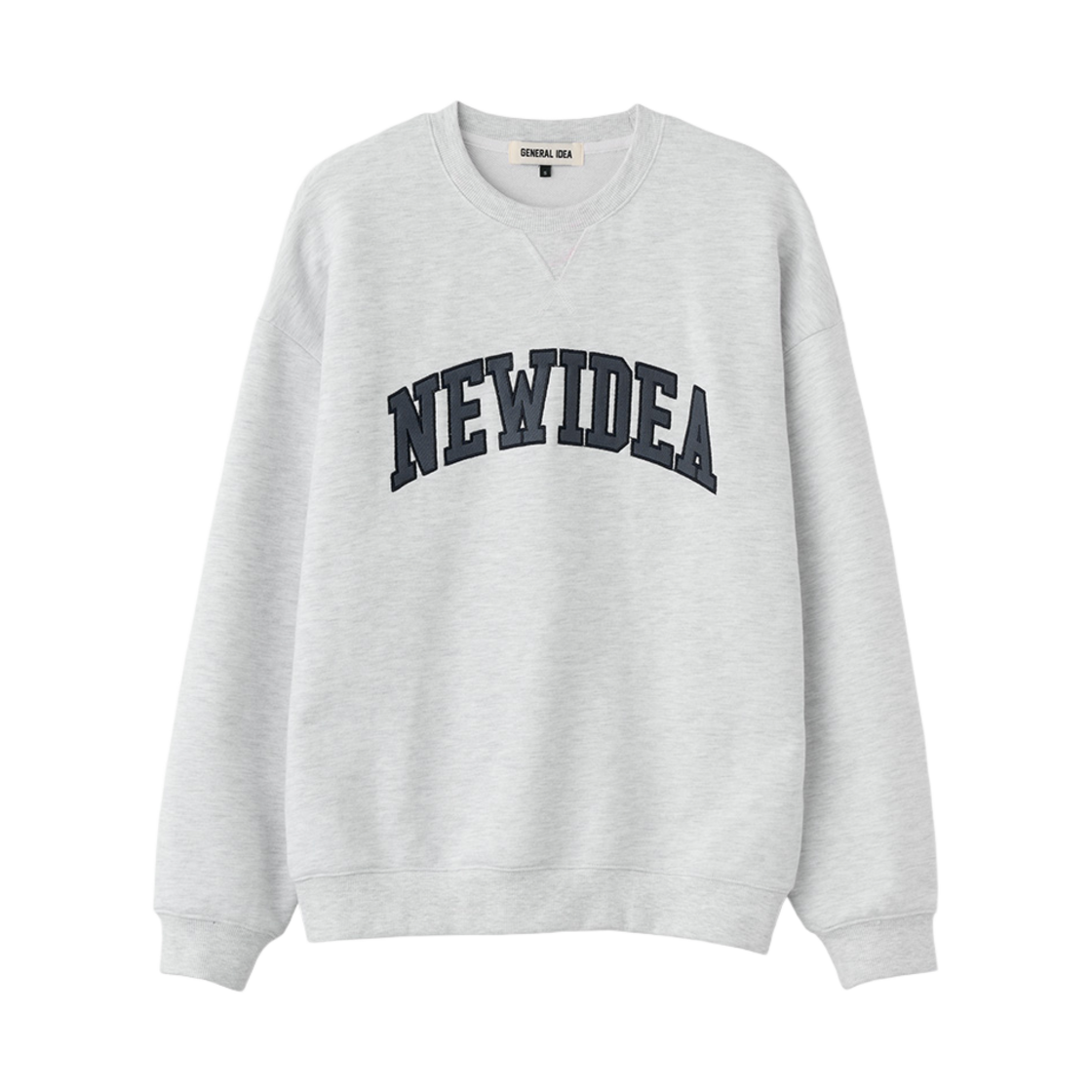 제너럴아이디어 유니섹스 뉴아이디어 아플리케 오버핏 맨투맨 화이트 멜란지 그레이