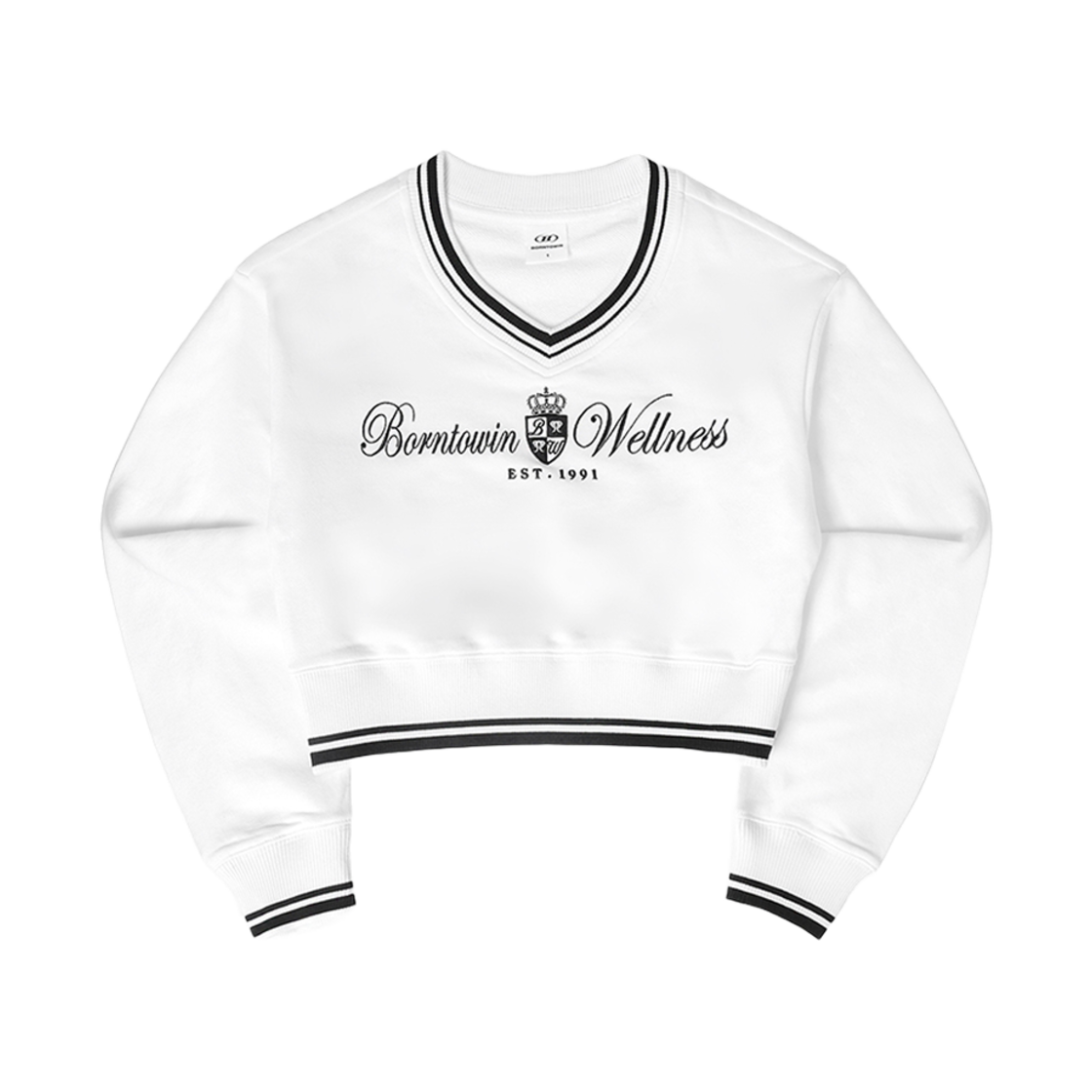 본투윈 우먼스 웰니스 브이넥 크롭 스웻셔츠 아이보리