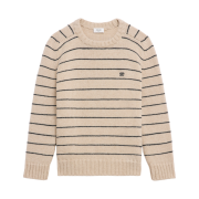 Celine Triomphe Striped Wool Crew Neck Sweater Vanilla Black
