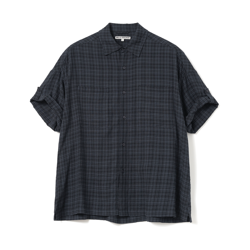 밀로 아카이브 링클 체크 롤업 하프 셔츠 빈티지 블루(Millo Archive Wrinkle Check Roll Up Half Shirts Vintage Blue)