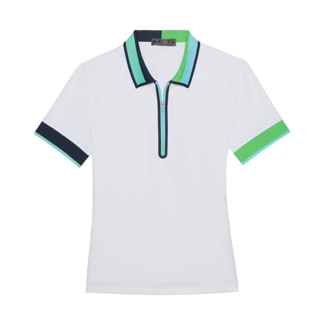 (W) 지포어 콘트라스트 칼라 테크 피케 쿼터 집 폴로 에시드 라임((W) G/Fore Contrast Collar Tech Pique Quarter Zip Polo Acid Lime) - 1