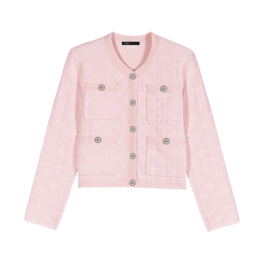 (W) 마쥬 핑크 텍스쳐 니트 가디건 핑크((W) Maje Pink Textured Knit Cardigan Pink)