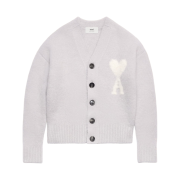 AMI de Coeur Cloudy Wool Cardigan Earl Grey Ivory