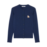 (W) Maison Kitsune Chillax Fox Patch Adjusted R-Neck Cardigan Navy Melange