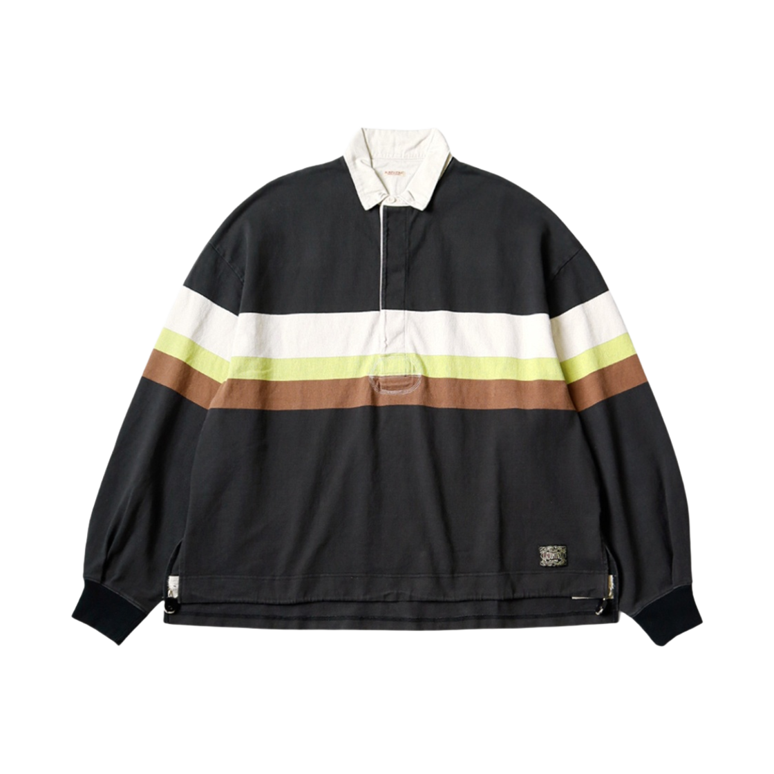 캐피탈 16 패널 스트라이프 저지 빅 럭비 셔츠 블랙(Kapital 16 Panel Striped Jersey Big Rugby Shirt Black) - 1