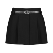 Green Butter Women Pintuck Pleats Skirt Pants Belt Set Black